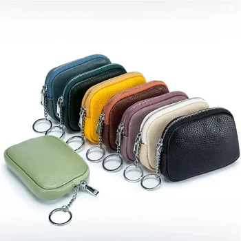 Модерен портфейл от мека естествена кожа, мини-малък женски портфейл, ключодържател с цип, клатч, Сладки бебешки чанти и калъфи за ключове
