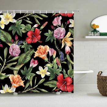 Завеса за душ с тропически растения, зелени, в стил средата на века, вграждане за вана с пеперуда, декоративна завеса за душа в банята с куки