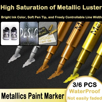 3/6 БР. brush-метални маркери златисто-сребрист цвят, перманентен художествен маркер за манга-diy, канцеларски материали за художествена школа