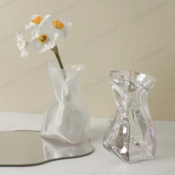 Креативна ваза от матирано стъкло за декорация на дома и хол, малка ваза за цветя, модерен цвят, от висок клас