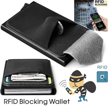 Модерен RFID-Държач за Карти за Мъже, Жени, Автоматичен Смарт Портфейл, Поп Портфейл За Карти, Противоугонный Блокиране Калъф За Кредитни Карти, Метален Портфейл