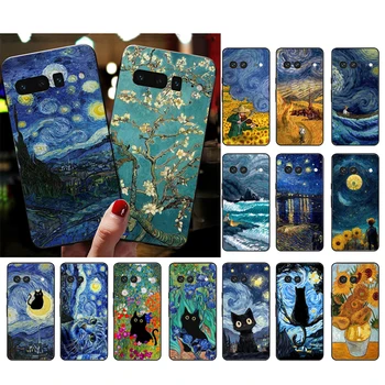 Калъф за телефон Van Gogh Sunflowers Котка За Google Pixel 8 Pro 7 7A 7 6A 6 Pro 5A 4A 3A Pixel 4 XL Pixel 5 6 4 3 3A XL