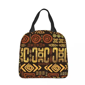 Кафяво-златна чанта за обяд с етнически африкански модел, дамски детска чанта-хладилник, термосумка за обяд с лед, чанта-тоут