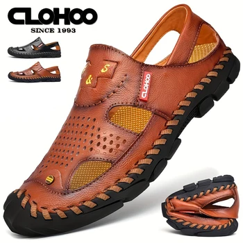 Летни мъжки сандали baotou от телешка кожа CLOHOOReal, Дишаща перфорирана плажната мъжки обувки Crocs