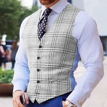 Мъжка риза, топло и дышащее бизнес однобортное ежедневното палто с V-образно деколте в клетката