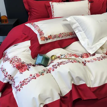 Пасторальный стил памук с дълъг штапелем памук и 4 бр. комплект дигитален печат домашен текстил от чист памук Нантонг домашно и спално бельо на едро