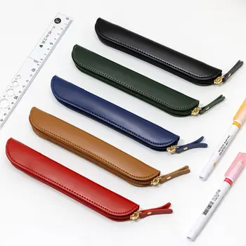 Калъф за писалка, кожена чанта за моливи ръчно изработени, джоб за химикалки, канцеларски материали, творчески защитен калъф, ученически пособия