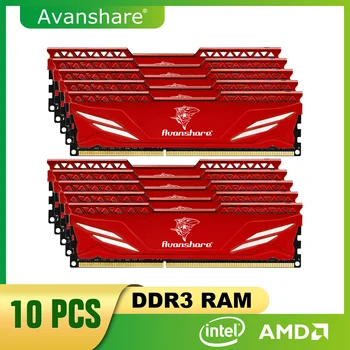 Avanshare 10шт Оперативна Памет DDR3 4 GB 8 GB 1600 Mhz, 1333 Mhz, PC3-10600 12800 DIMM Тенис на 240 Контакти 1,5 В и БЕЗ ECC С Радиатор ЧЕРВЕН цвят