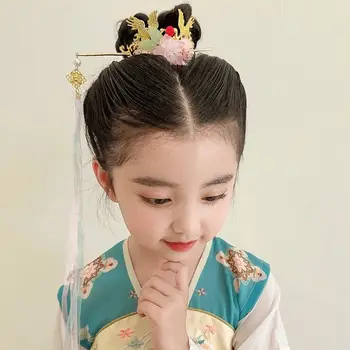 Стилни Аксесоари за коса, Подпори за фотосесия, Детска Родословни Hanfu, Crown за коса в древен стил, цвете, пръчка за коса, е инструмент за дизайн прически