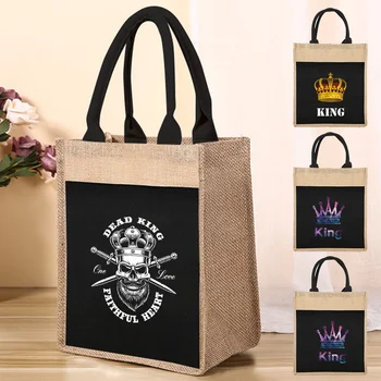 Дамски бельо чанта-тоут, торби за многократна употреба за пазаруване, дамски чанти-тоут на едното рамо с принтом King Pattern за магазини за хранителни стоки, чанта-тоут