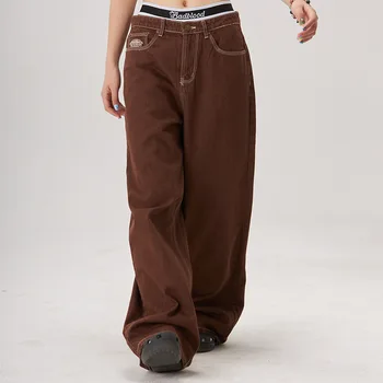 Дамски дънки-бойфренды с бродерия, реколта свободни Ежедневни широки дънки, широки дънки, Корея, градинска облекло, панталони марка Grils