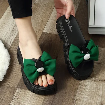 Чехли, дамски обувки на плоска подметка от PVC, нови сандали 2023 г., модни дамски чехли на дебела подметка.