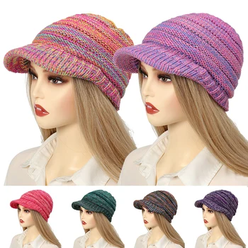 Дамски шапки, плюшени шапки, зимни топли Възли барети, зашити улични Плюшени шапки с периферия, Цветни Възли на една кука шапки-бини