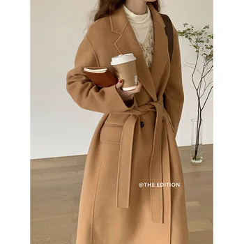 Класически однотонное вълна палто за бизнес дами в корейски стил, палто, вълнена дантела и яка оверсайз, manteau femme hiver